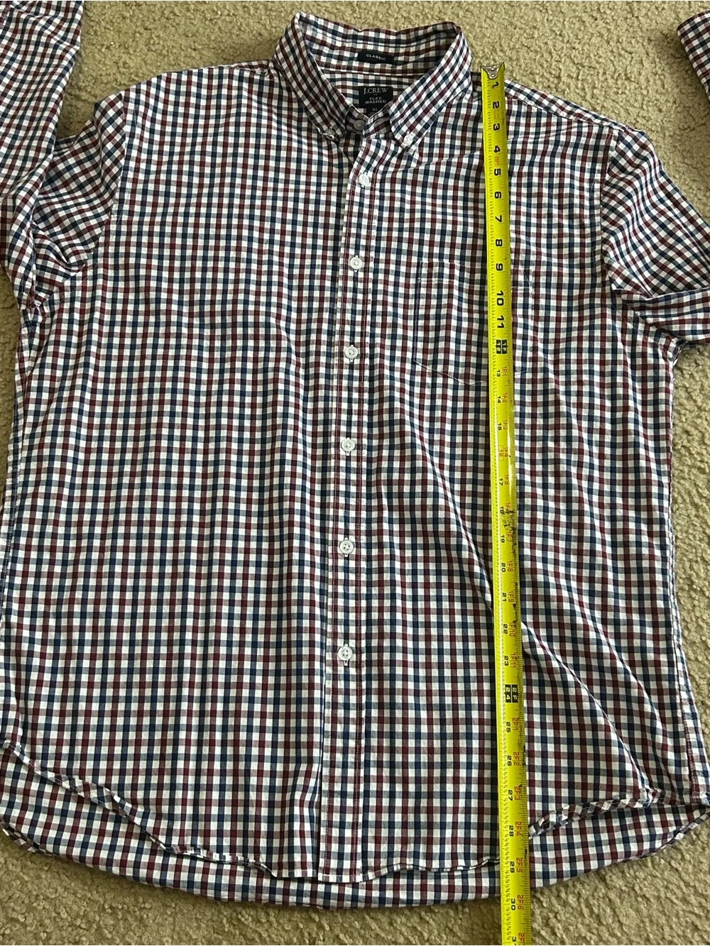 J.Crew Flex Washed Classic Fit Stretch Blue White Red Check Button Men’s XL